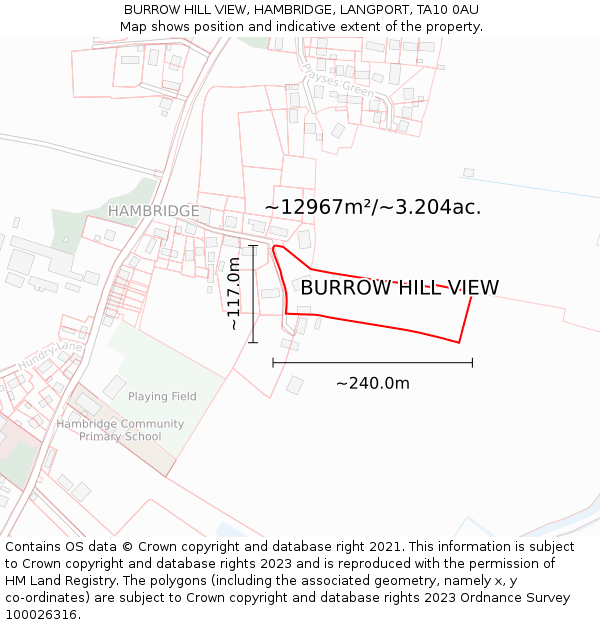 BURROW HILL VIEW, HAMBRIDGE, LANGPORT, TA10 0AU: Plot and title map