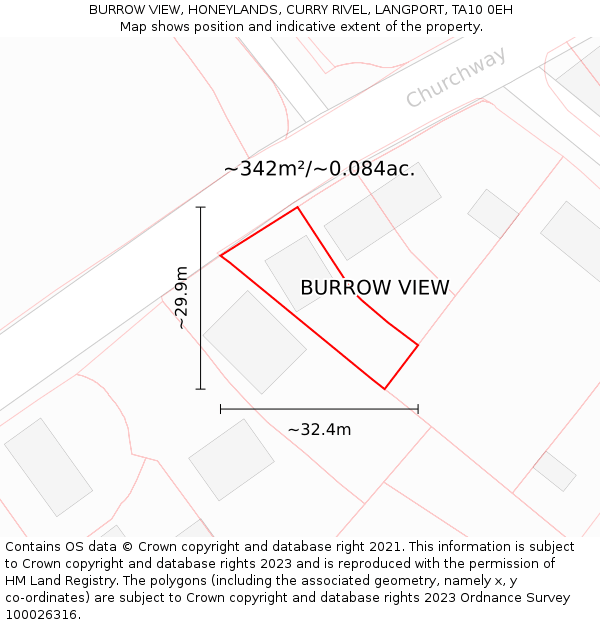 BURROW VIEW, HONEYLANDS, CURRY RIVEL, LANGPORT, TA10 0EH: Plot and title map