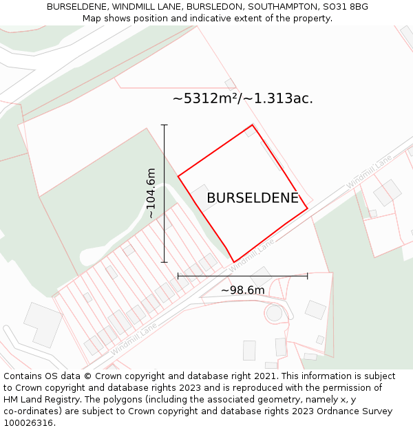 BURSELDENE, WINDMILL LANE, BURSLEDON, SOUTHAMPTON, SO31 8BG: Plot and title map