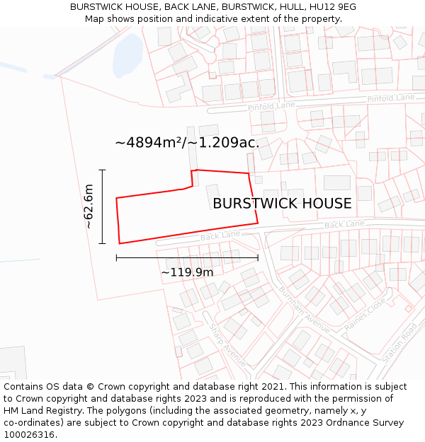 BURSTWICK HOUSE, BACK LANE, BURSTWICK, HULL, HU12 9EG: Plot and title map