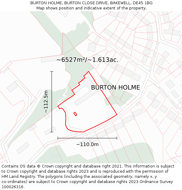 BURTON HOLME, BURTON CLOSE DRIVE, BAKEWELL, DE45 1BG: Plot and title map