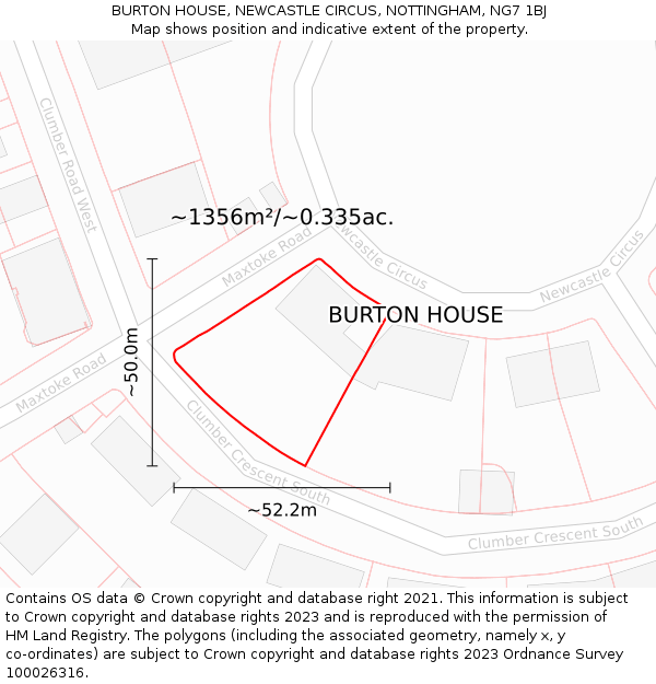 BURTON HOUSE, NEWCASTLE CIRCUS, NOTTINGHAM, NG7 1BJ: Plot and title map