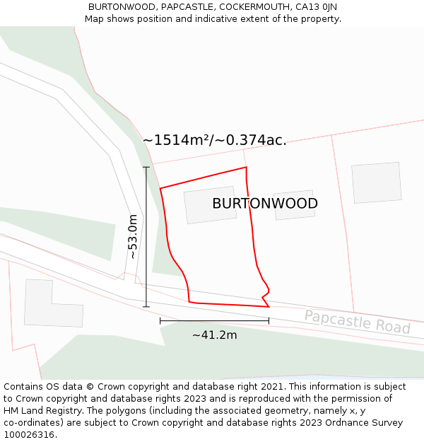 BURTONWOOD, PAPCASTLE, COCKERMOUTH, CA13 0JN: Plot and title map