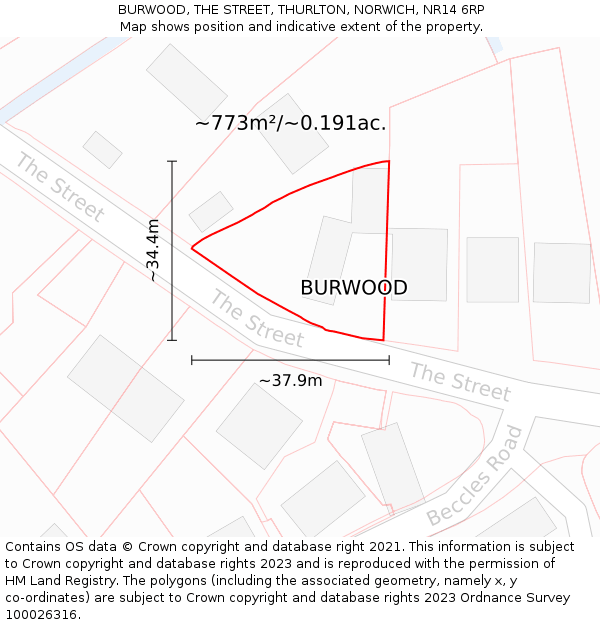 BURWOOD, THE STREET, THURLTON, NORWICH, NR14 6RP: Plot and title map