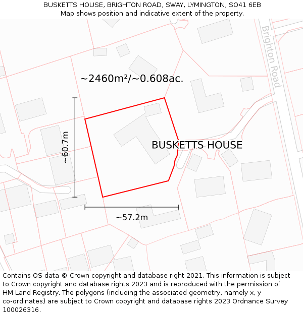 BUSKETTS HOUSE, BRIGHTON ROAD, SWAY, LYMINGTON, SO41 6EB: Plot and title map