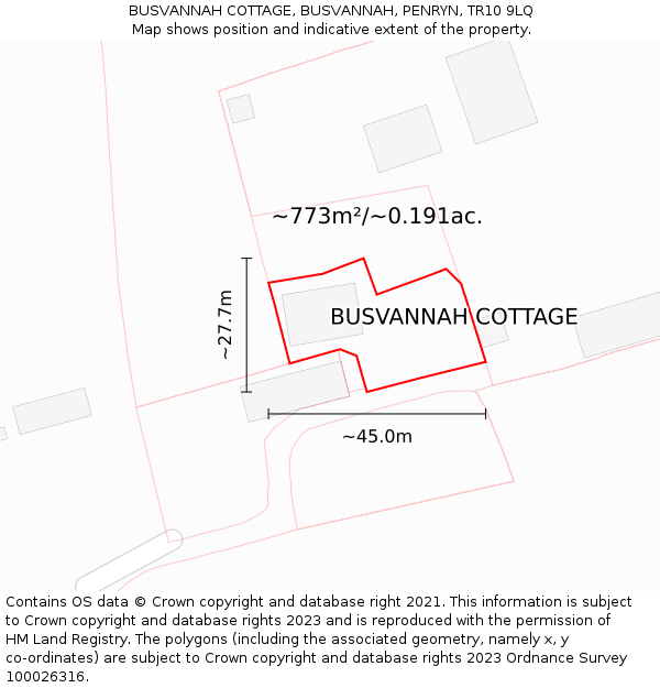 BUSVANNAH COTTAGE, BUSVANNAH, PENRYN, TR10 9LQ: Plot and title map