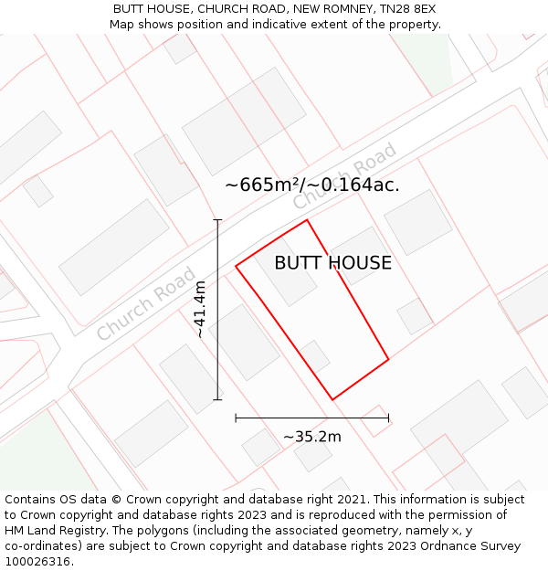 BUTT HOUSE, CHURCH ROAD, NEW ROMNEY, TN28 8EX: Plot and title map