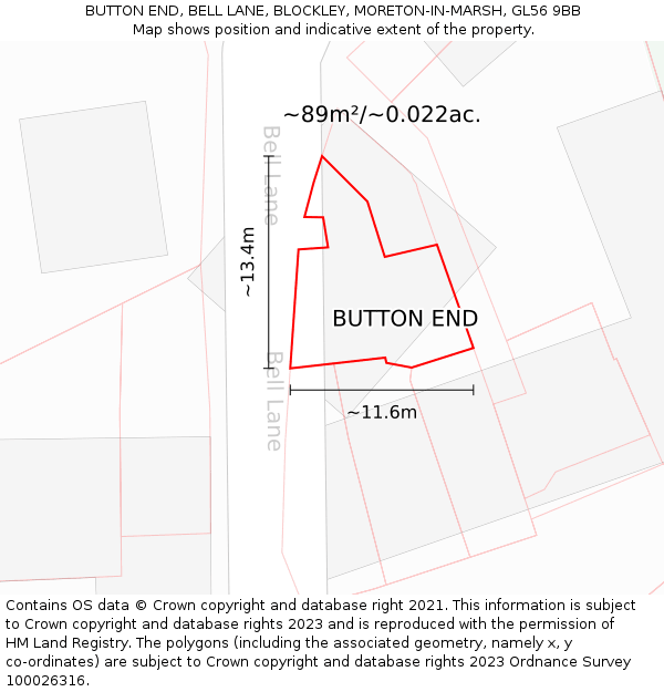 BUTTON END, BELL LANE, BLOCKLEY, MORETON-IN-MARSH, GL56 9BB: Plot and title map