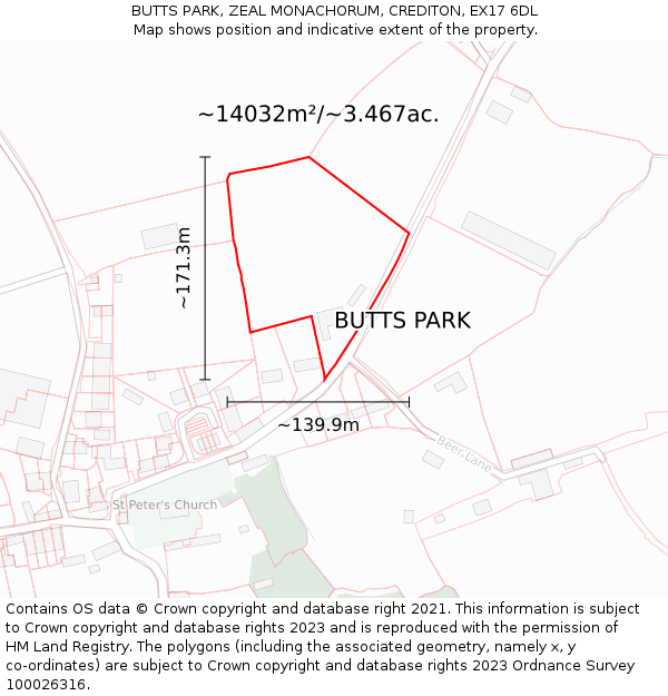 BUTTS PARK, ZEAL MONACHORUM, CREDITON, EX17 6DL: Plot and title map