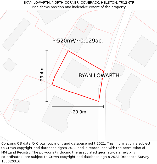 BYAN LOWARTH, NORTH CORNER, COVERACK, HELSTON, TR12 6TF: Plot and title map