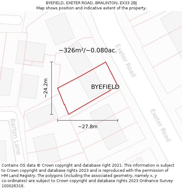 BYEFIELD, EXETER ROAD, BRAUNTON, EX33 2BJ: Plot and title map