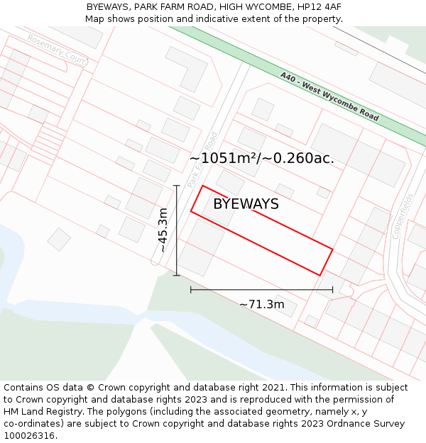 BYEWAYS, PARK FARM ROAD, HIGH WYCOMBE, HP12 4AF: Plot and title map