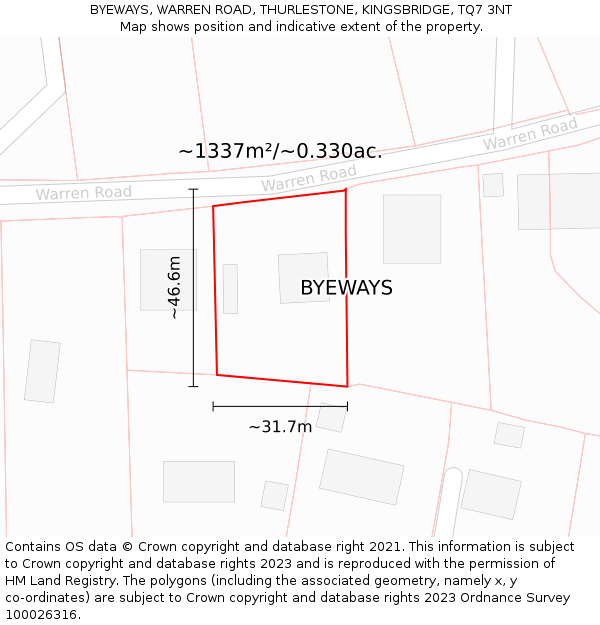 BYEWAYS, WARREN ROAD, THURLESTONE, KINGSBRIDGE, TQ7 3NT: Plot and title map