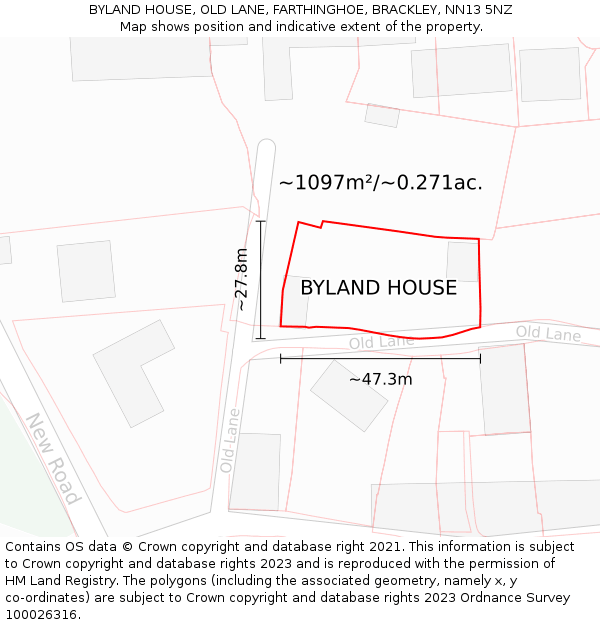 BYLAND HOUSE, OLD LANE, FARTHINGHOE, BRACKLEY, NN13 5NZ: Plot and title map