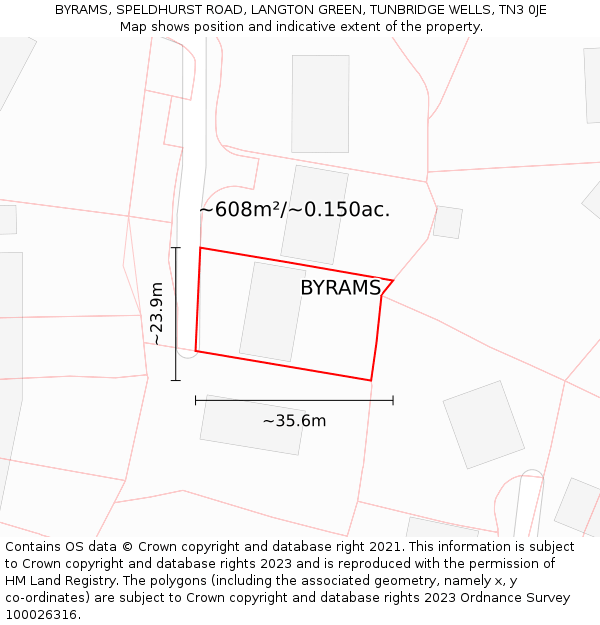 BYRAMS, SPELDHURST ROAD, LANGTON GREEN, TUNBRIDGE WELLS, TN3 0JE: Plot and title map