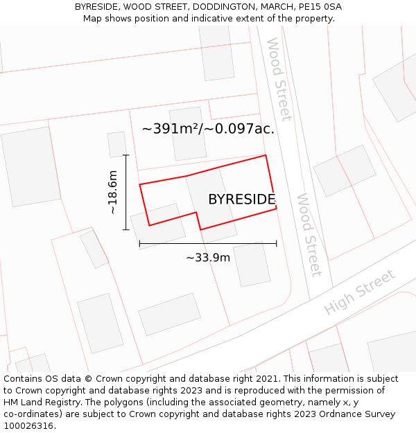 BYRESIDE, WOOD STREET, DODDINGTON, MARCH, PE15 0SA: Plot and title map