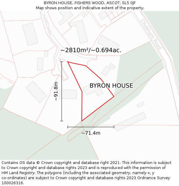 BYRON HOUSE, FISHERS WOOD, ASCOT, SL5 0JF: Plot and title map