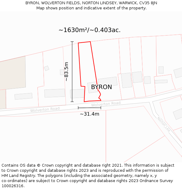 BYRON, WOLVERTON FIELDS, NORTON LINDSEY, WARWICK, CV35 8JN: Plot and title map