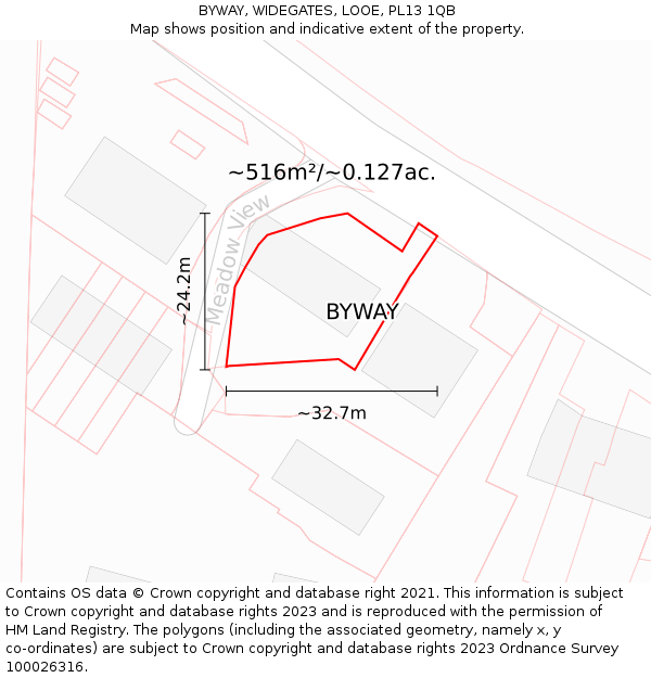 BYWAY, WIDEGATES, LOOE, PL13 1QB: Plot and title map