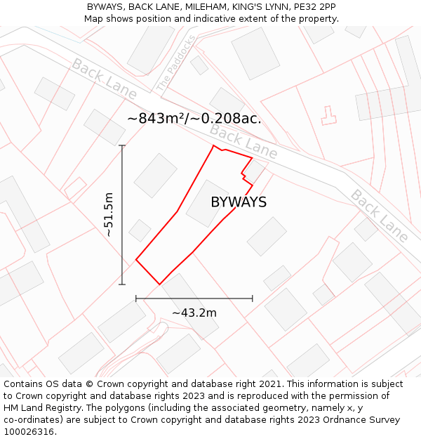 BYWAYS, BACK LANE, MILEHAM, KING'S LYNN, PE32 2PP: Plot and title map