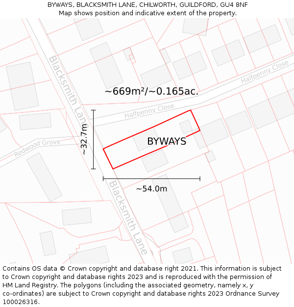 BYWAYS, BLACKSMITH LANE, CHILWORTH, GUILDFORD, GU4 8NF: Plot and title map