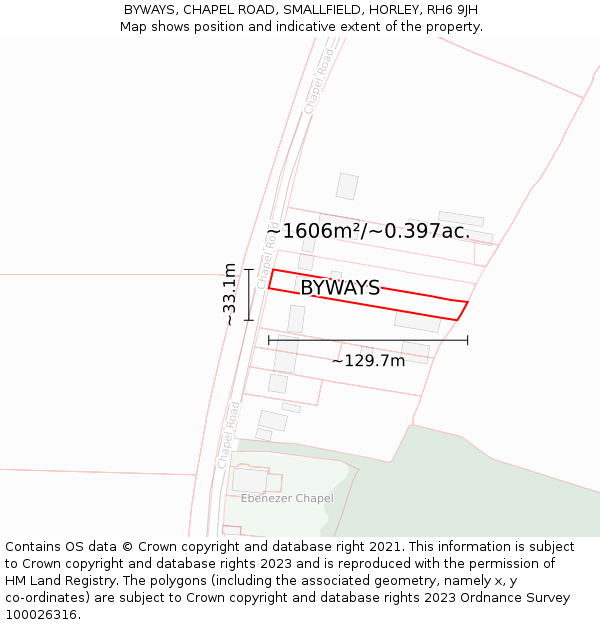 BYWAYS, CHAPEL ROAD, SMALLFIELD, HORLEY, RH6 9JH: Plot and title map