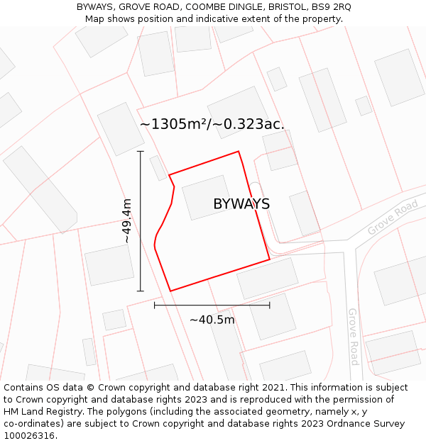 BYWAYS, GROVE ROAD, COOMBE DINGLE, BRISTOL, BS9 2RQ: Plot and title map