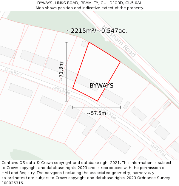 BYWAYS, LINKS ROAD, BRAMLEY, GUILDFORD, GU5 0AL: Plot and title map