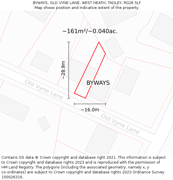 BYWAYS, OLD VYNE LANE, WEST HEATH, TADLEY, RG26 5LF: Plot and title map