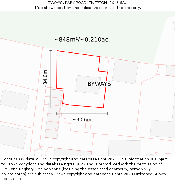 BYWAYS, PARK ROAD, TIVERTON, EX16 6AU: Plot and title map