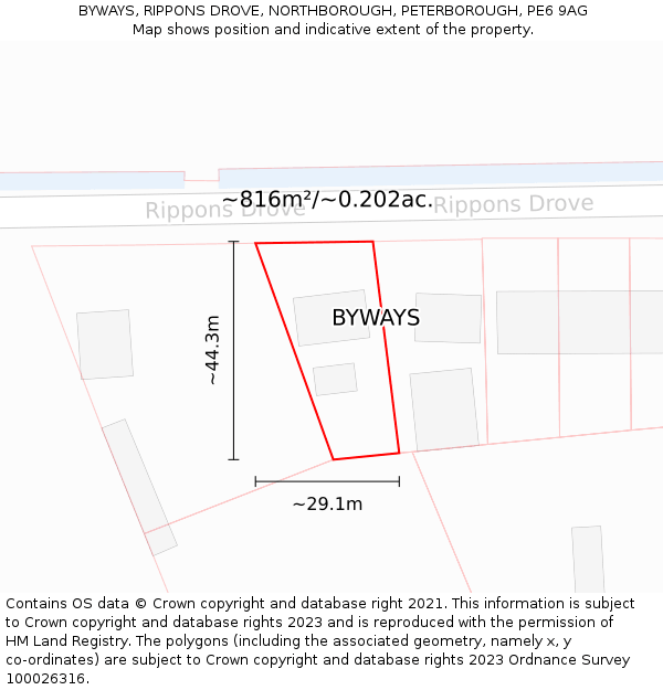 BYWAYS, RIPPONS DROVE, NORTHBOROUGH, PETERBOROUGH, PE6 9AG: Plot and title map