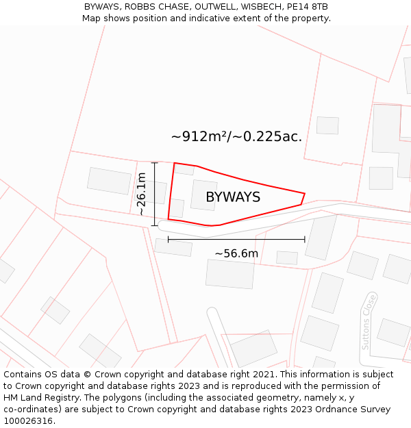 BYWAYS, ROBBS CHASE, OUTWELL, WISBECH, PE14 8TB: Plot and title map