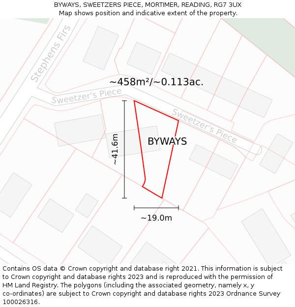 BYWAYS, SWEETZERS PIECE, MORTIMER, READING, RG7 3UX: Plot and title map