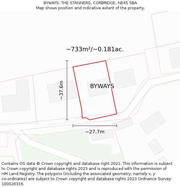 BYWAYS, THE STANNERS, CORBRIDGE, NE45 5BA: Plot and title map