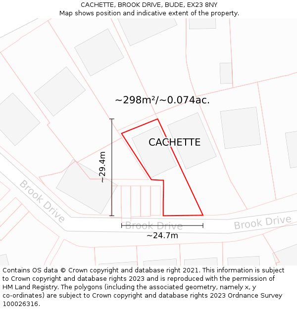 CACHETTE, BROOK DRIVE, BUDE, EX23 8NY: Plot and title map