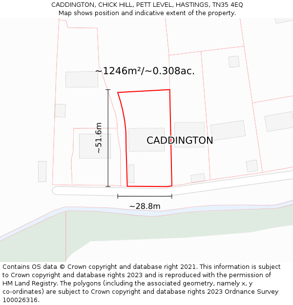 CADDINGTON, CHICK HILL, PETT LEVEL, HASTINGS, TN35 4EQ: Plot and title map