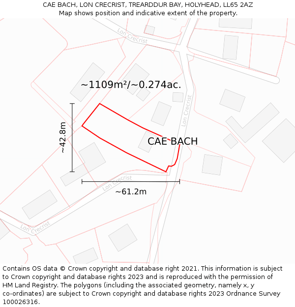 CAE BACH, LON CRECRIST, TREARDDUR BAY, HOLYHEAD, LL65 2AZ: Plot and title map