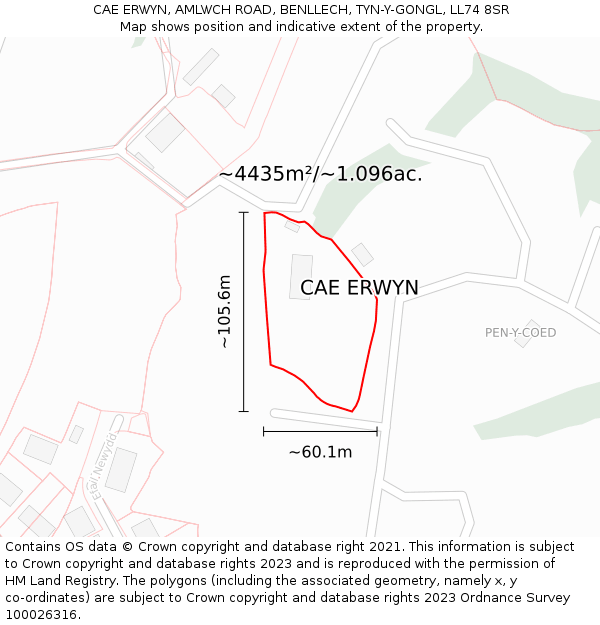 CAE ERWYN, AMLWCH ROAD, BENLLECH, TYN-Y-GONGL, LL74 8SR: Plot and title map