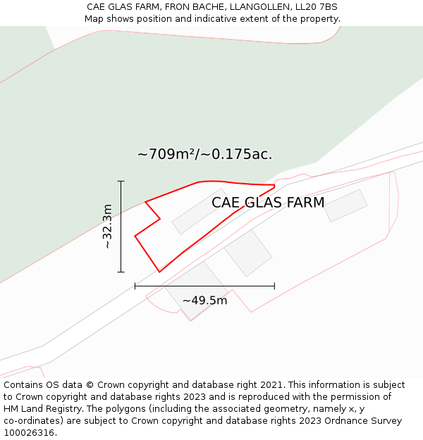 CAE GLAS FARM, FRON BACHE, LLANGOLLEN, LL20 7BS: Plot and title map