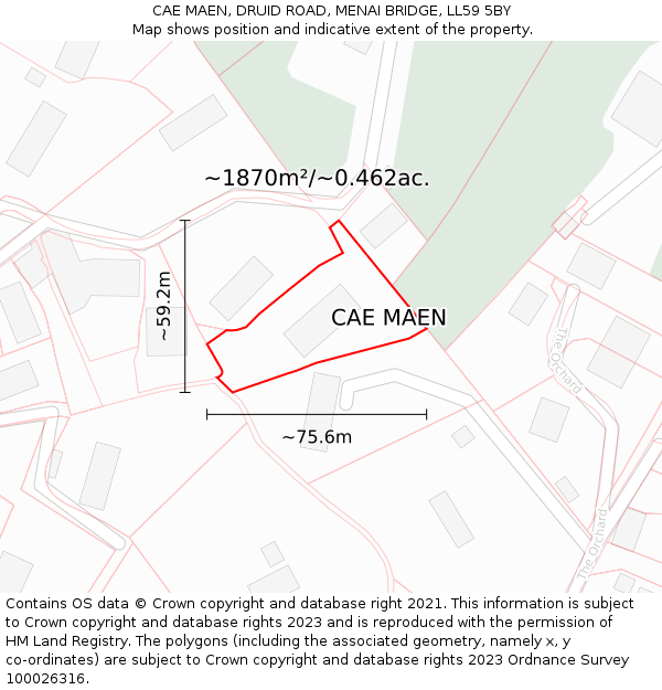 CAE MAEN, DRUID ROAD, MENAI BRIDGE, LL59 5BY: Plot and title map