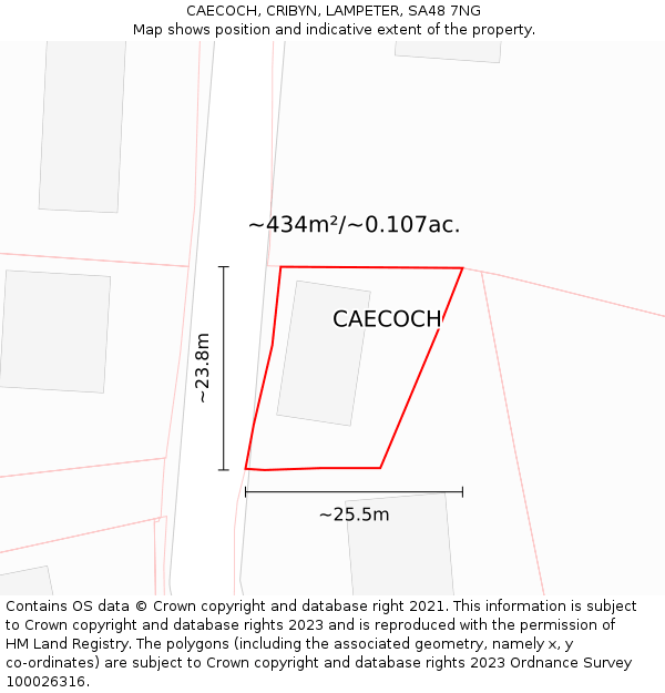 CAECOCH, CRIBYN, LAMPETER, SA48 7NG: Plot and title map