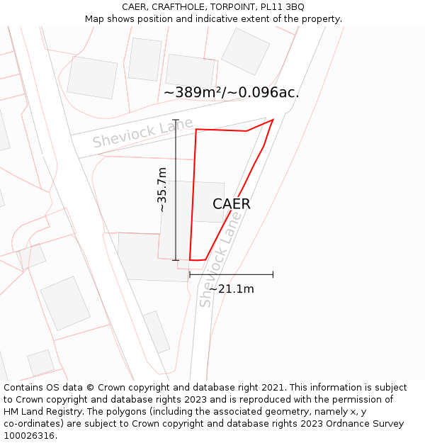 CAER, CRAFTHOLE, TORPOINT, PL11 3BQ: Plot and title map