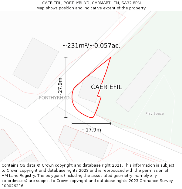 CAER EFIL, PORTHYRHYD, CARMARTHEN, SA32 8PN: Plot and title map