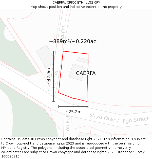 CAERFA, CRICCIETH, LL52 0RY: Plot and title map