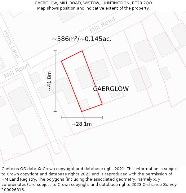 CAERGLOW, MILL ROAD, WISTOW, HUNTINGDON, PE28 2QQ: Plot and title map