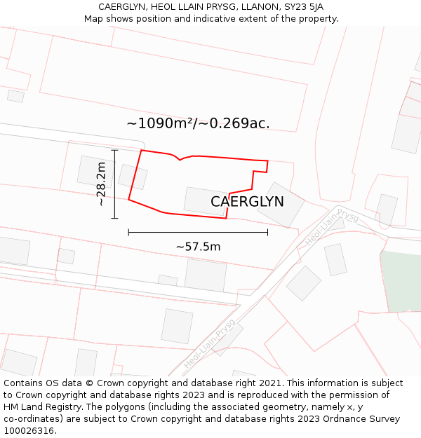 CAERGLYN, HEOL LLAIN PRYSG, LLANON, SY23 5JA: Plot and title map