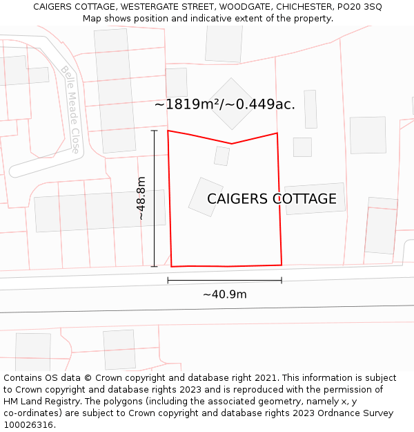CAIGERS COTTAGE, WESTERGATE STREET, WOODGATE, CHICHESTER, PO20 3SQ: Plot and title map