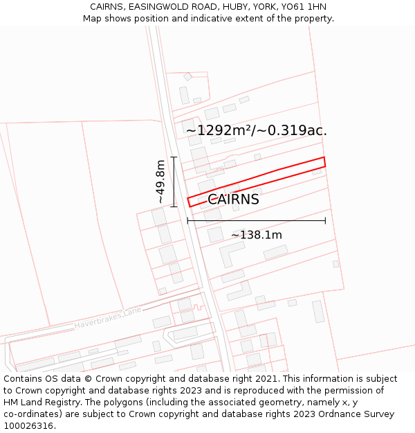 CAIRNS, EASINGWOLD ROAD, HUBY, YORK, YO61 1HN: Plot and title map