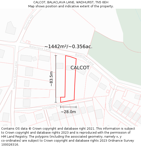 CALCOT, BALACLAVA LANE, WADHURST, TN5 6EH: Plot and title map