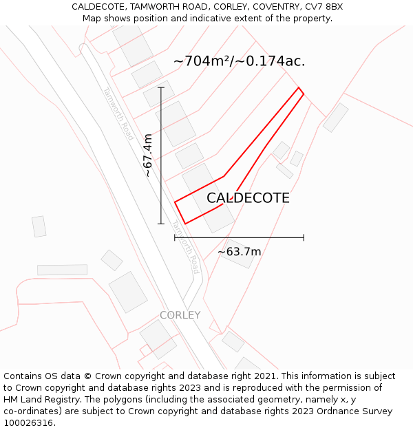 CALDECOTE, TAMWORTH ROAD, CORLEY, COVENTRY, CV7 8BX: Plot and title map